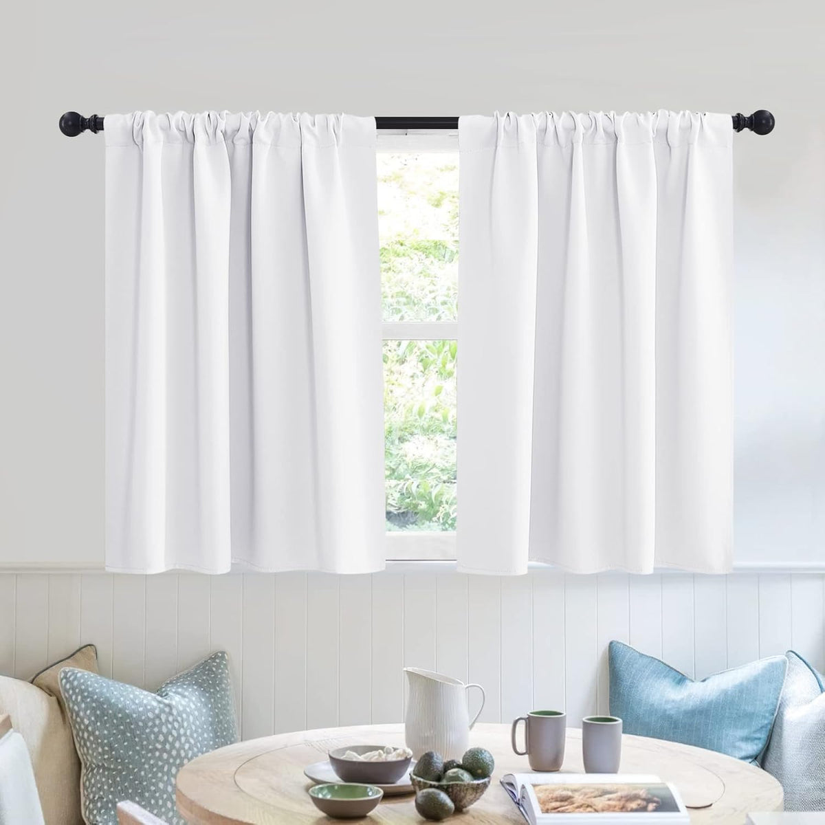 RYB HOME White Half Window Curtains, Short Tier Cafe Curtains for Kitchen Privacy Thermal Insulate