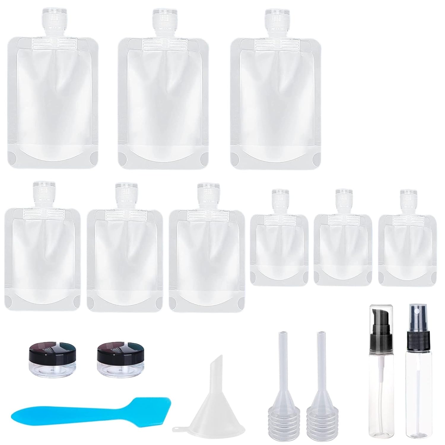 17 Pack Travel Pouches for Toiletries,TSA Approved,Portable Containers,Stand Up Pouch,Refillable