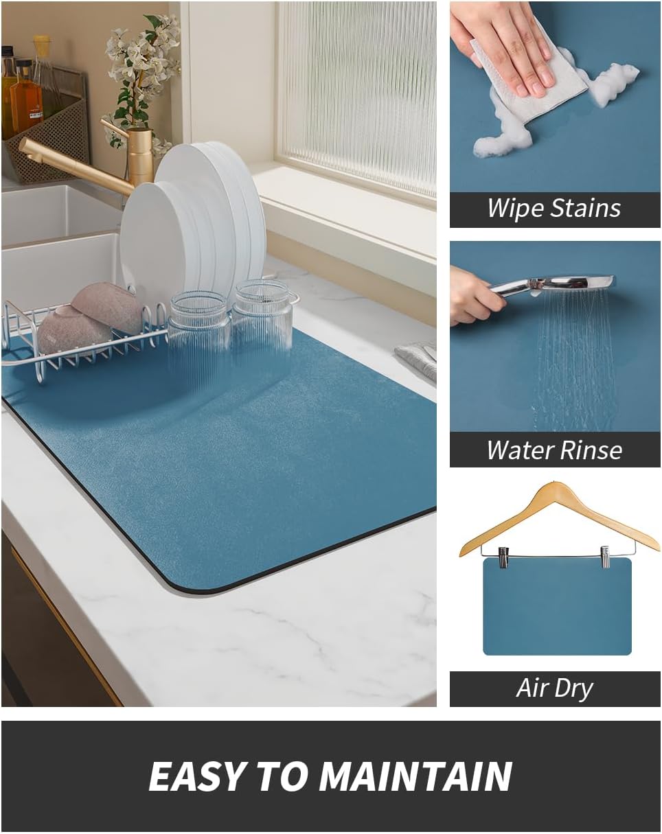AMOAMI-Coffee Mat Hide Stain Rubber Backed Absorbent Dish Drying Mat for Kitchen Counter-Coffee Bar