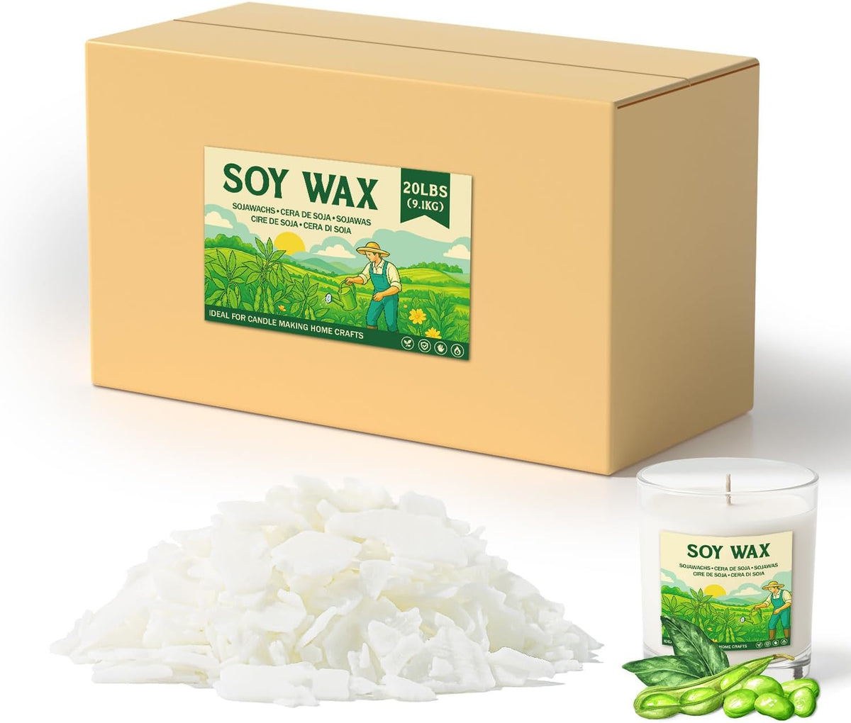 NORVENCE Soy Wax for Candle Making, Natural Soy Wax Flakes 20lb, Premium Candle Wax for DIY Candle