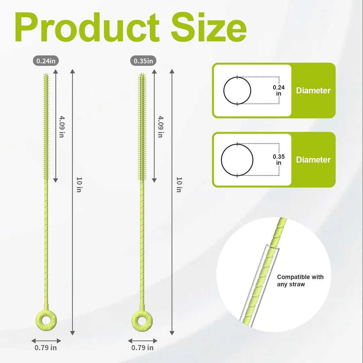 YOTIME Silicone Straw Cleaner Brush, 2 Pcs Reusable Straw Brush(6mm+9mm) for Cleaning Narrow & Wide