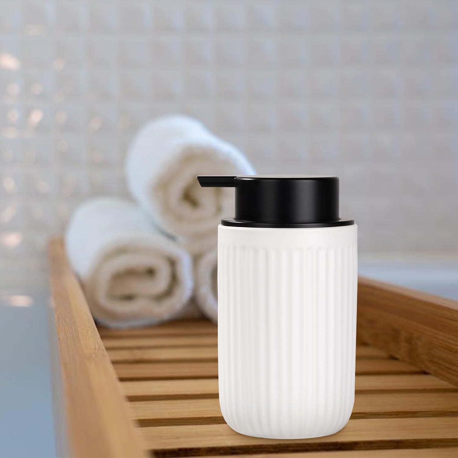 BosilunLife Foam Hand Soap Dispenser - White Ceramic Foaming Soap Dispenser for Bathroom 12oz