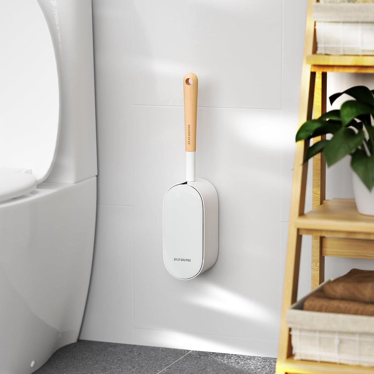 Wooden Toilet Brush, OSCIOSS Toilet Brush and Holder Set with Ergonomic Design, Compact Size