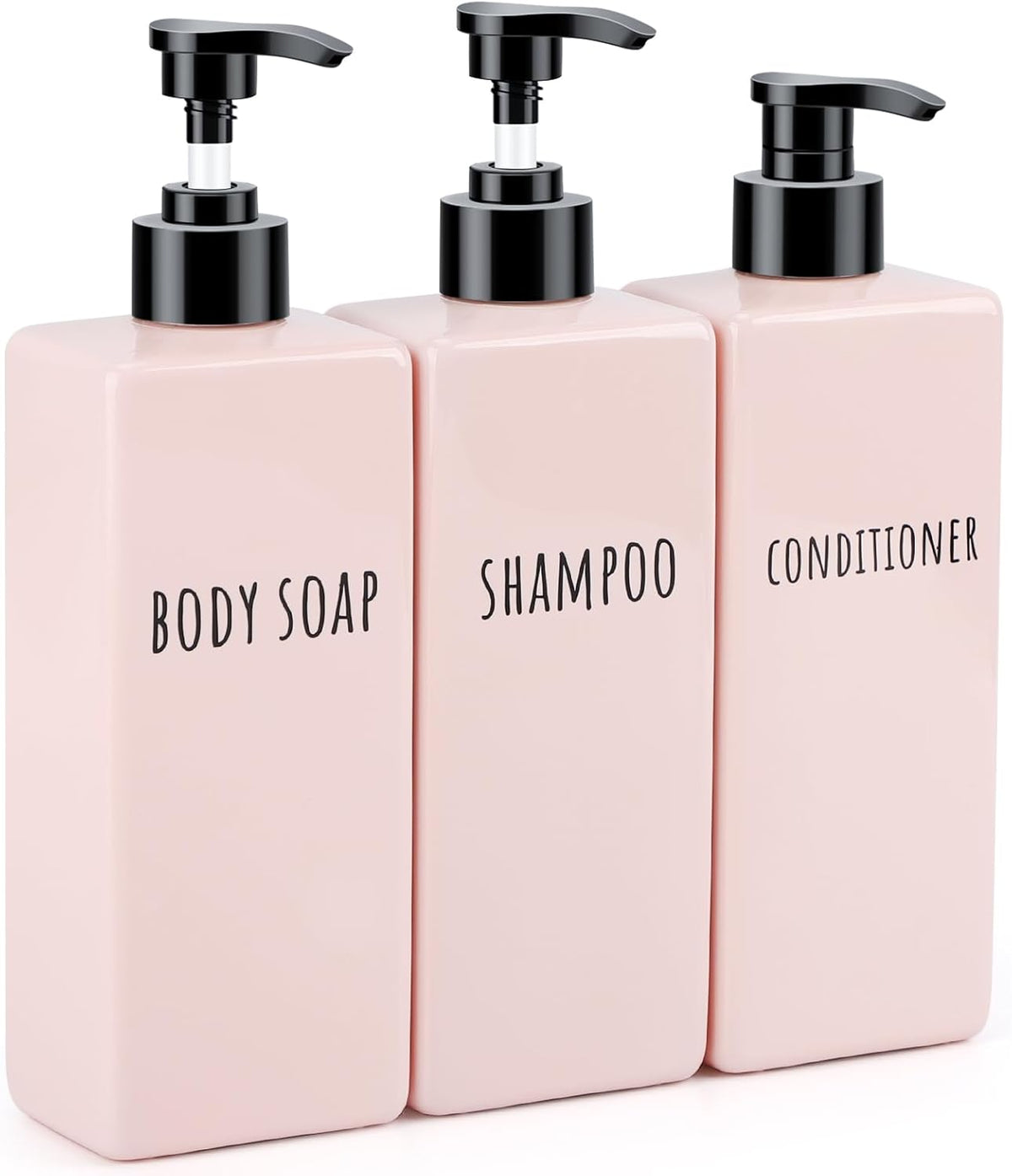 Segbeauty Refillable Shampoo and Conditioner Bottles, 3pcs 16.9oz Square Plastic Bathroom Soap