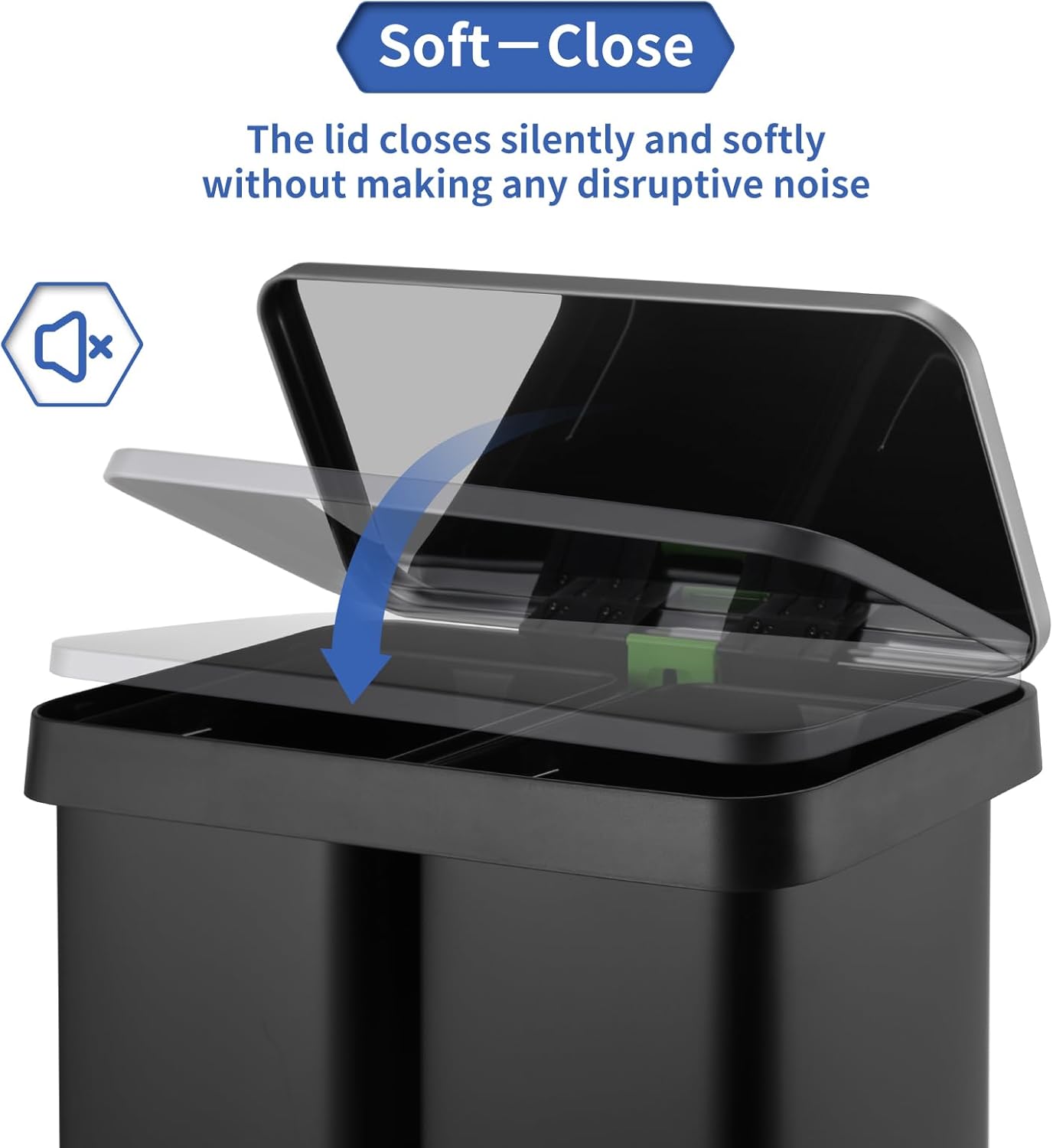 16 Gallon Dual Compartment Trash Can, Hands-Free Recycling Rectangular Garbage Bin, Stainless Steel