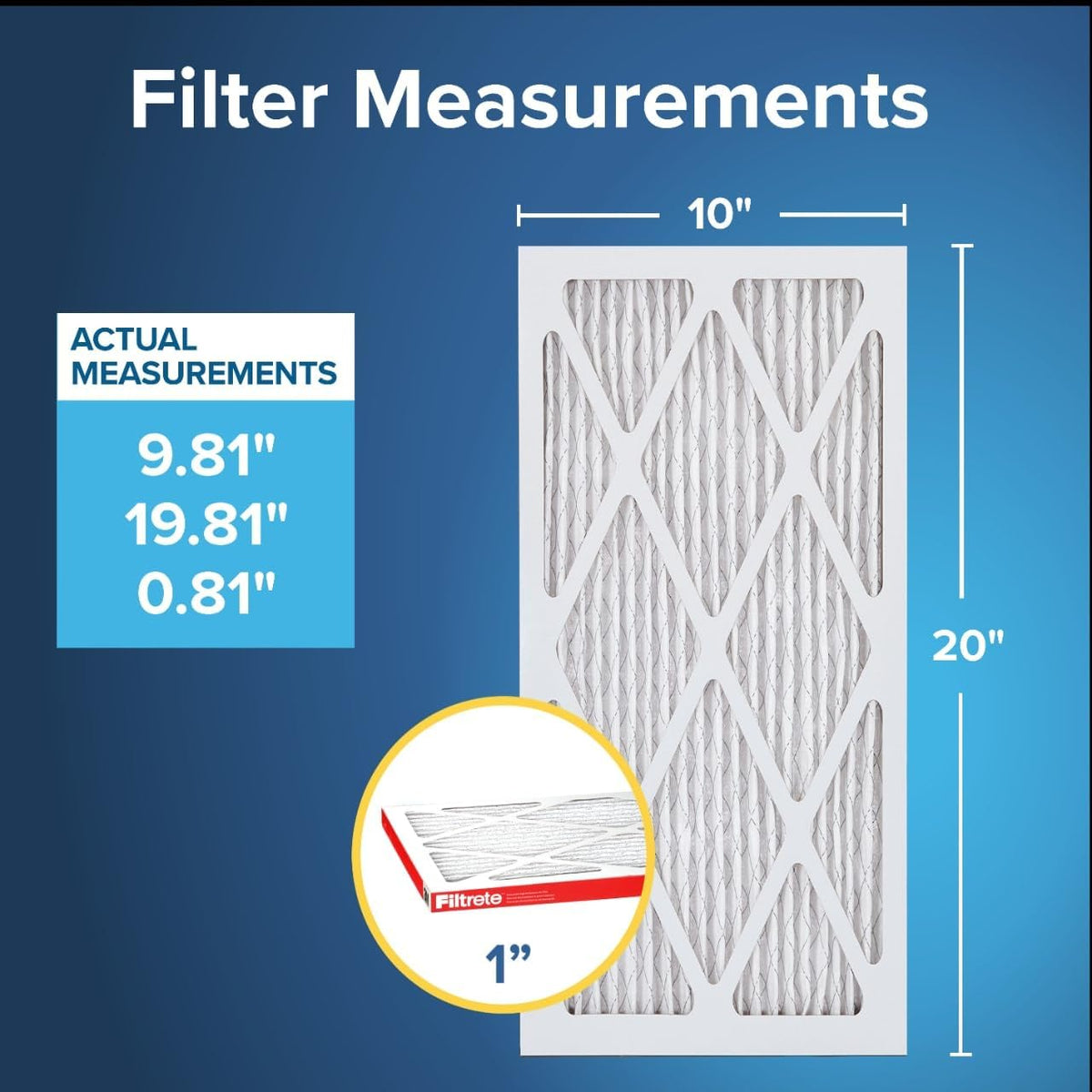 Filtrete 10x20x1 AC Furnace Air Filter, MERV 11, MPR 1000, Micro Allergen Defense, 3-Month Pleated