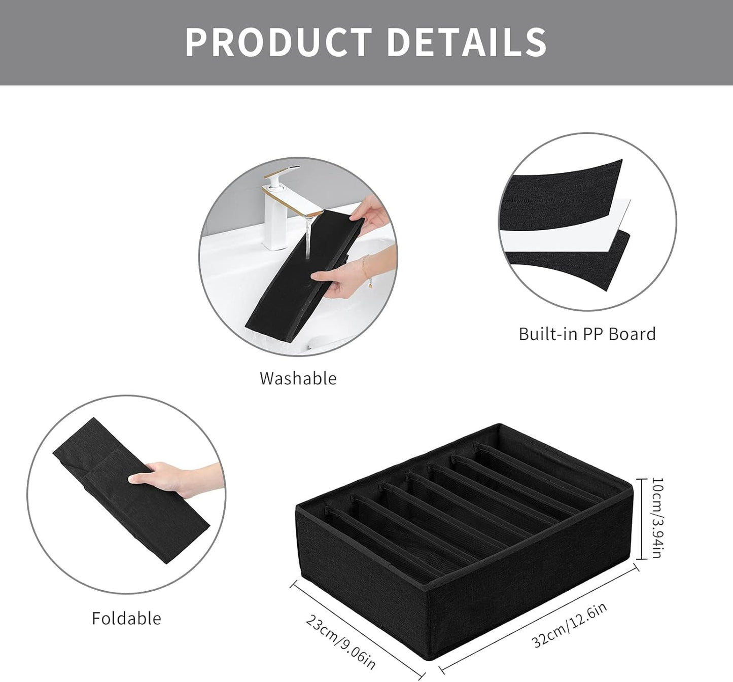 Qozary 4 Pack Drawer Organizers for Clothing, 8 Grids Foldable Closet Organizers and Storage Bins