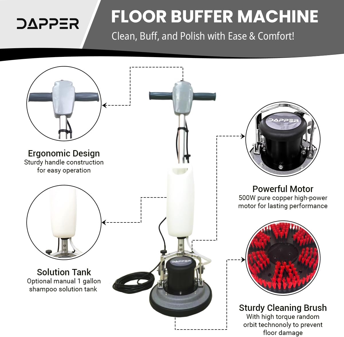 13" Heavy-duty Multi-Functional Floor Buffer Polisher Machine - Clean, Buff, Scrubb and Polish with