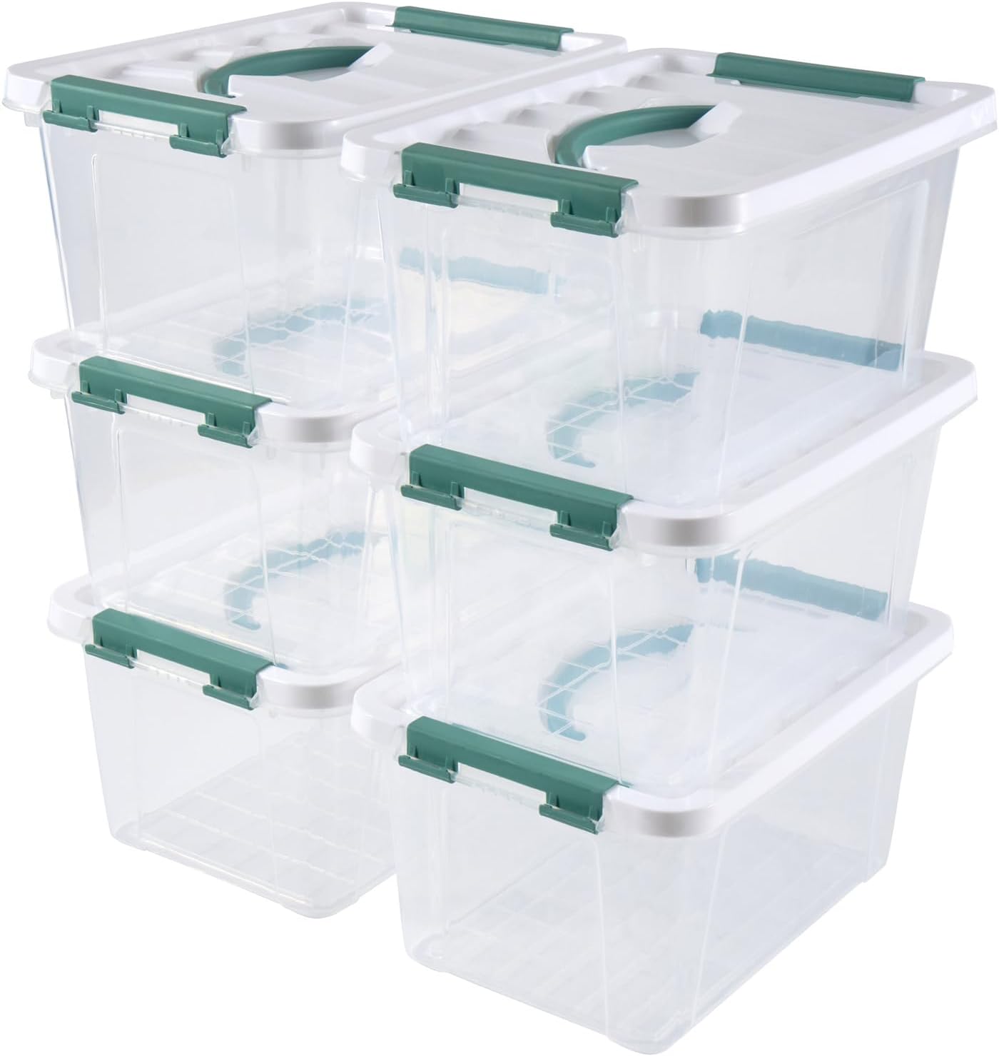 6 Quart Plastic Stackable Storage Latch Bins,Clear Latching Box with Handle and Lid,Pack of 6