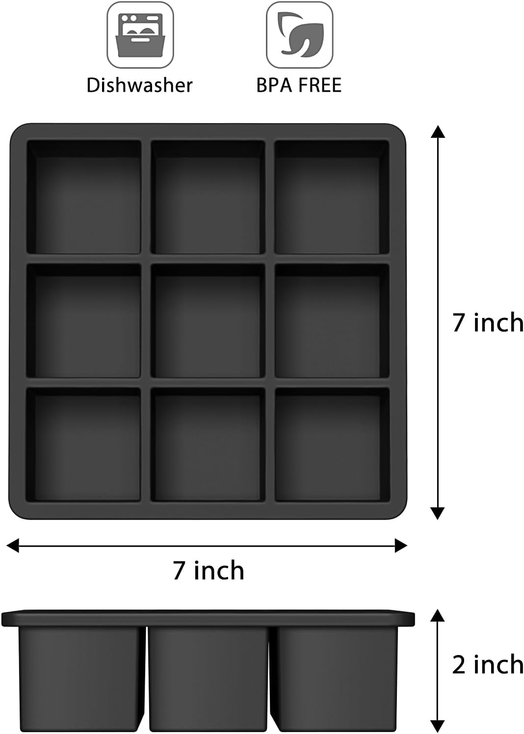 WonderWorld Ice Cube Tray, 9 Portions Gaint Silicone Freezer Tray with lids, 2 Inch Big Ice Maker