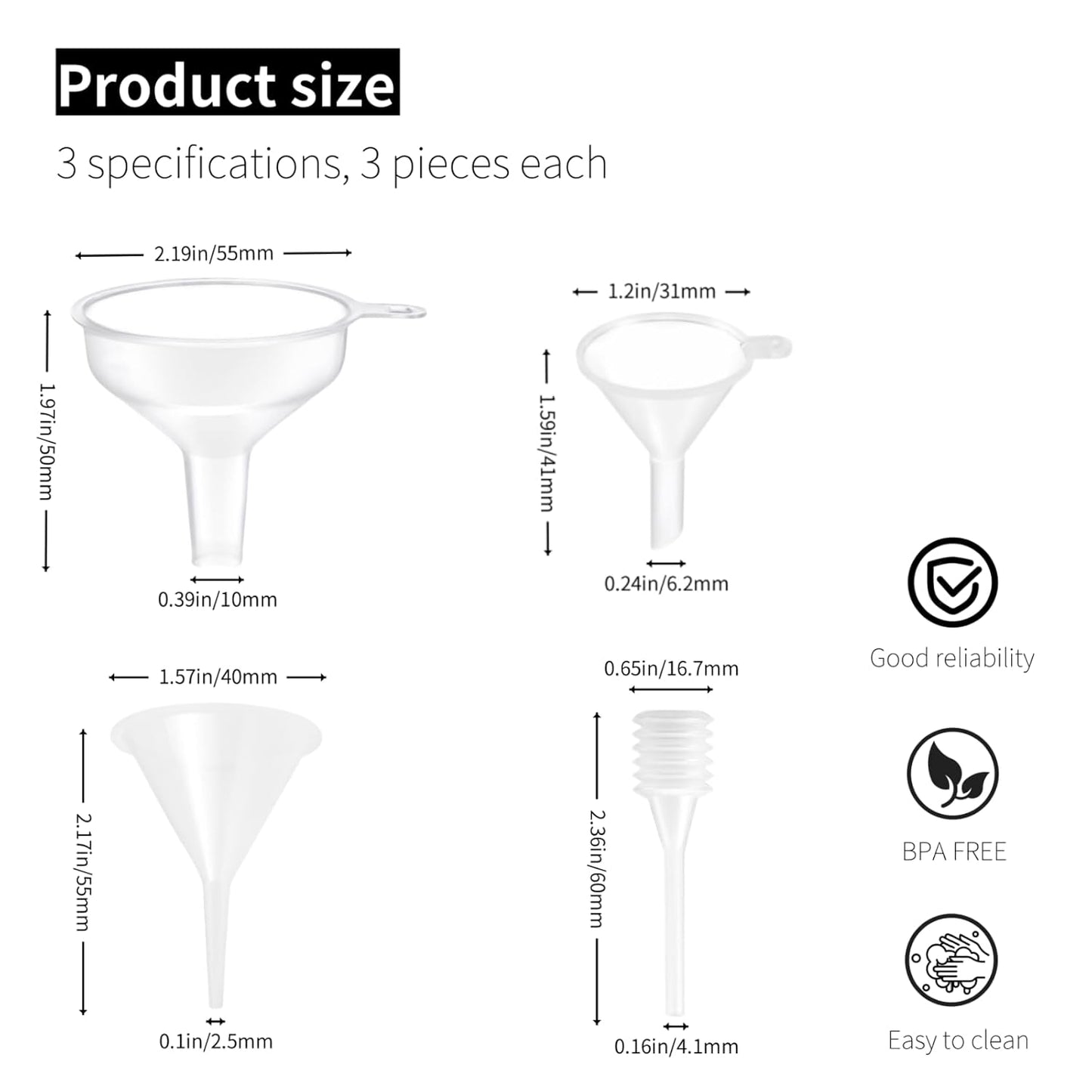 9 Pack Small Funnel Kit 3 Sizes w/Droppers for Kitchen Bottles, Essential Oils, Capsules & Pet