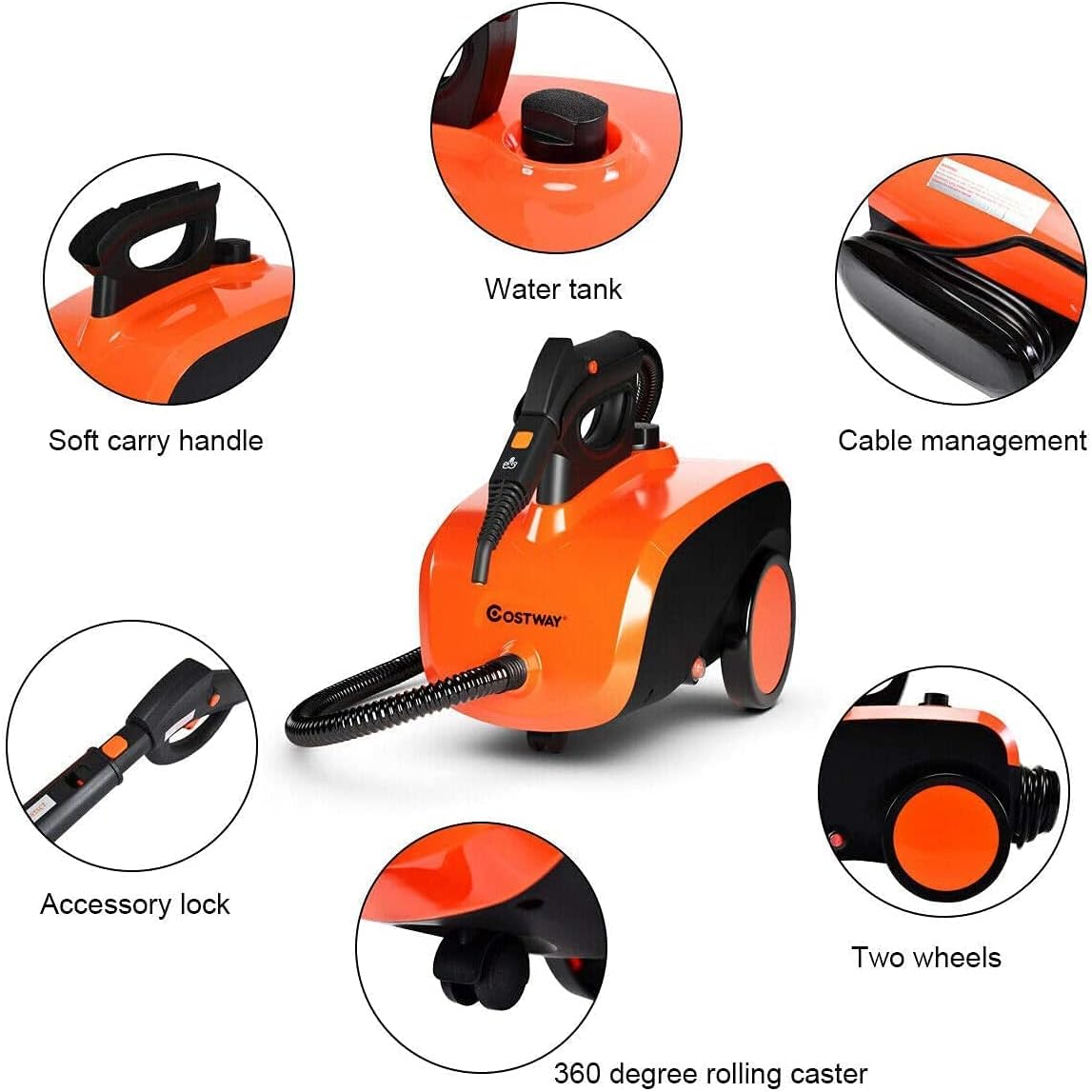 COSTWAY Multipurpose Steam Cleaner with 19 Accessories, Heavy Duty Household Steamer Chemical-Free