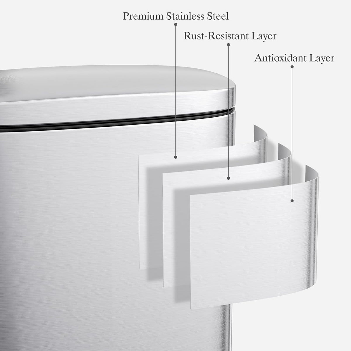 AthLike Trash Can, Stainless Steel Kitchen Garbage Can, Step Waste Bin with Hinged Lid and