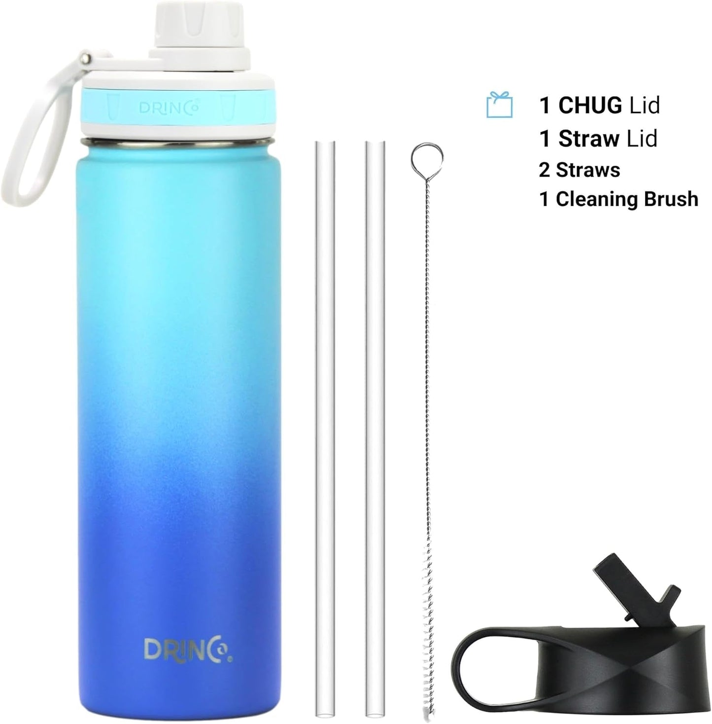 DRINCO Stainless Steel Water Bottle Spout Lid Vacuum Insulated Double Wall Water Bottle Wide Mouth