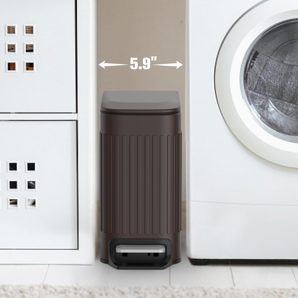 TrashAid Slim Bathroom Trash Can with Lid Soft Close, 6 Liter/1.6 Gallon Stainless Steel Small