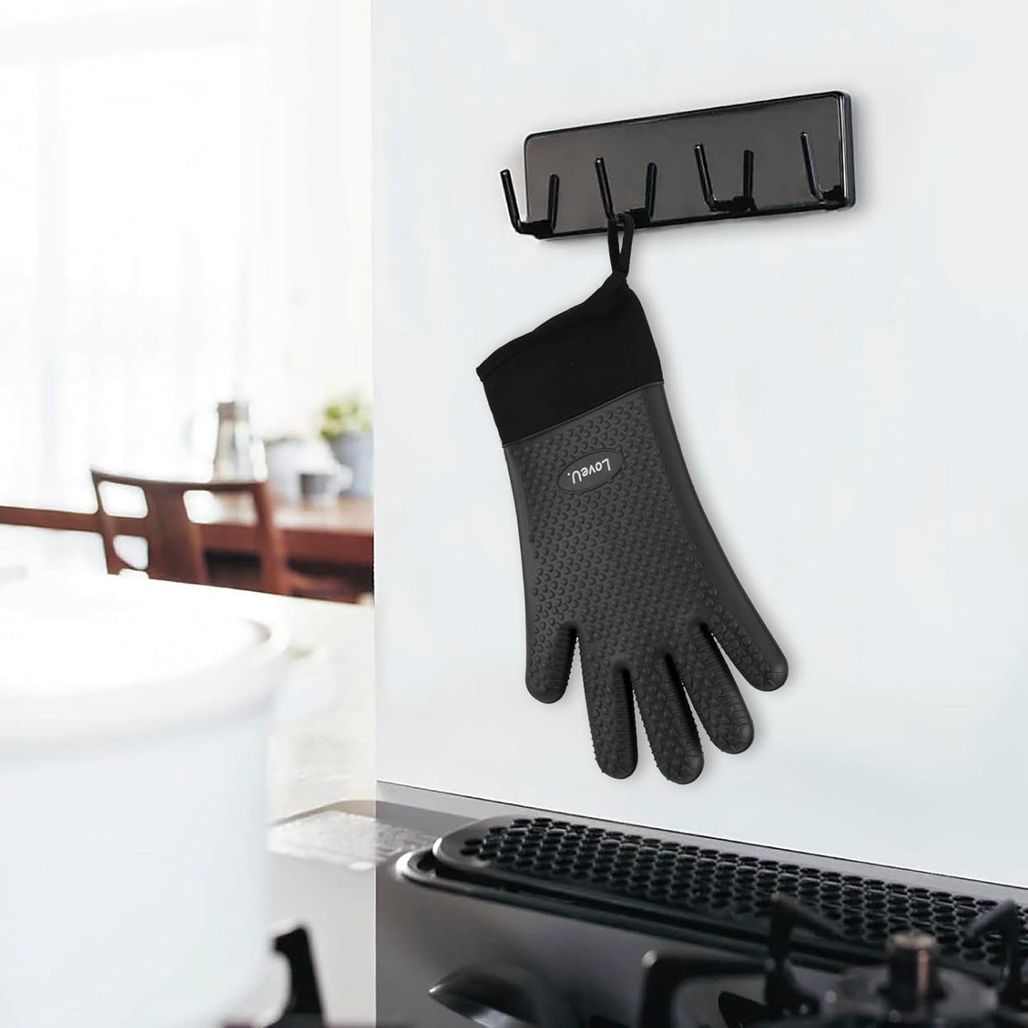 Kitchen Oven Gloves - Dual-Layer Heat Resistant Grilling Gloves, Silicone Oven Mitts with 5