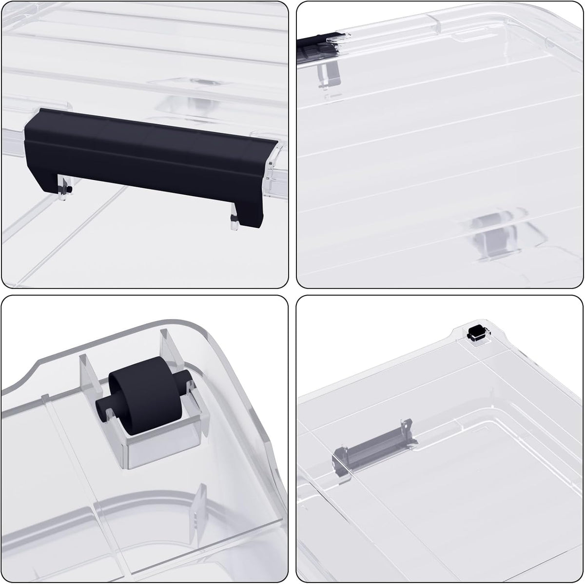 4-Pack 25L Plastic Under Bed Storage Organizer Bin Container with Latch Lids and Wheels, Clothes