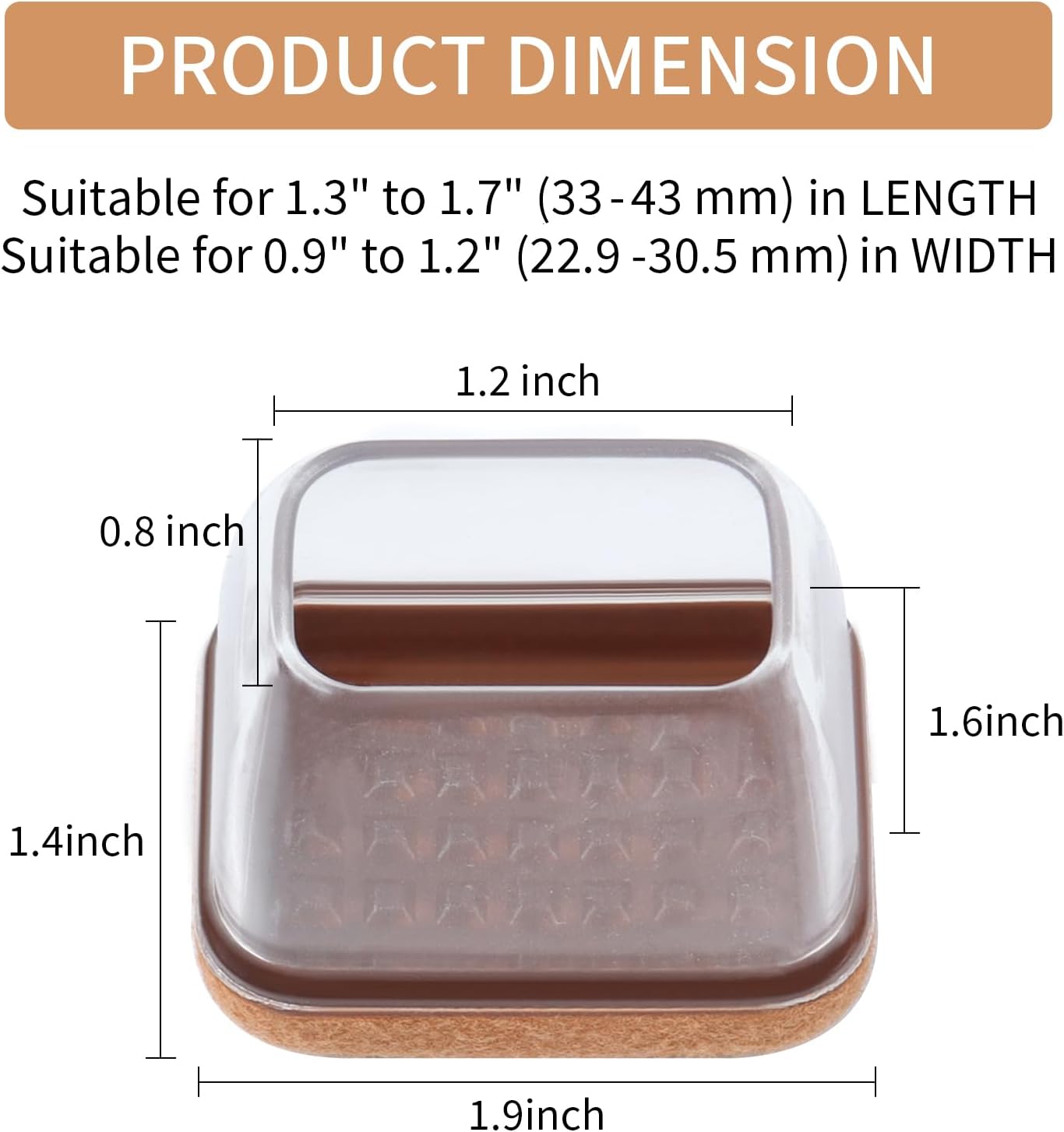 Ezprotekt 24 Pcs Rectangle Clear Silicone Chair Leg Floor Protectors Caps, Rectangle Felt Furniture