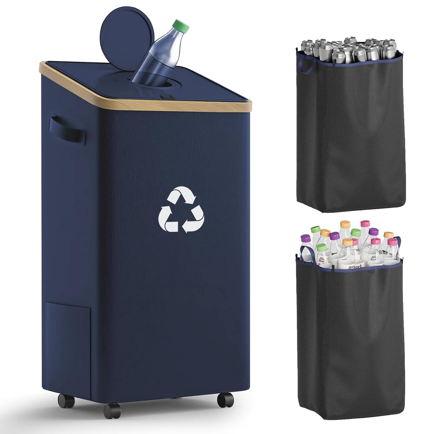 26 Gallon Recycling Bin for Kitchen, 100L Recycle Bin with Lid, Recycle Bins for Kitchen with 4