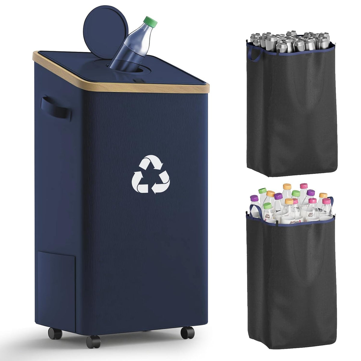 26 Gallon Recycling Bin for Kitchen, 100L Recycle Bin with Lid, Recycle Bins for Kitchen with 4