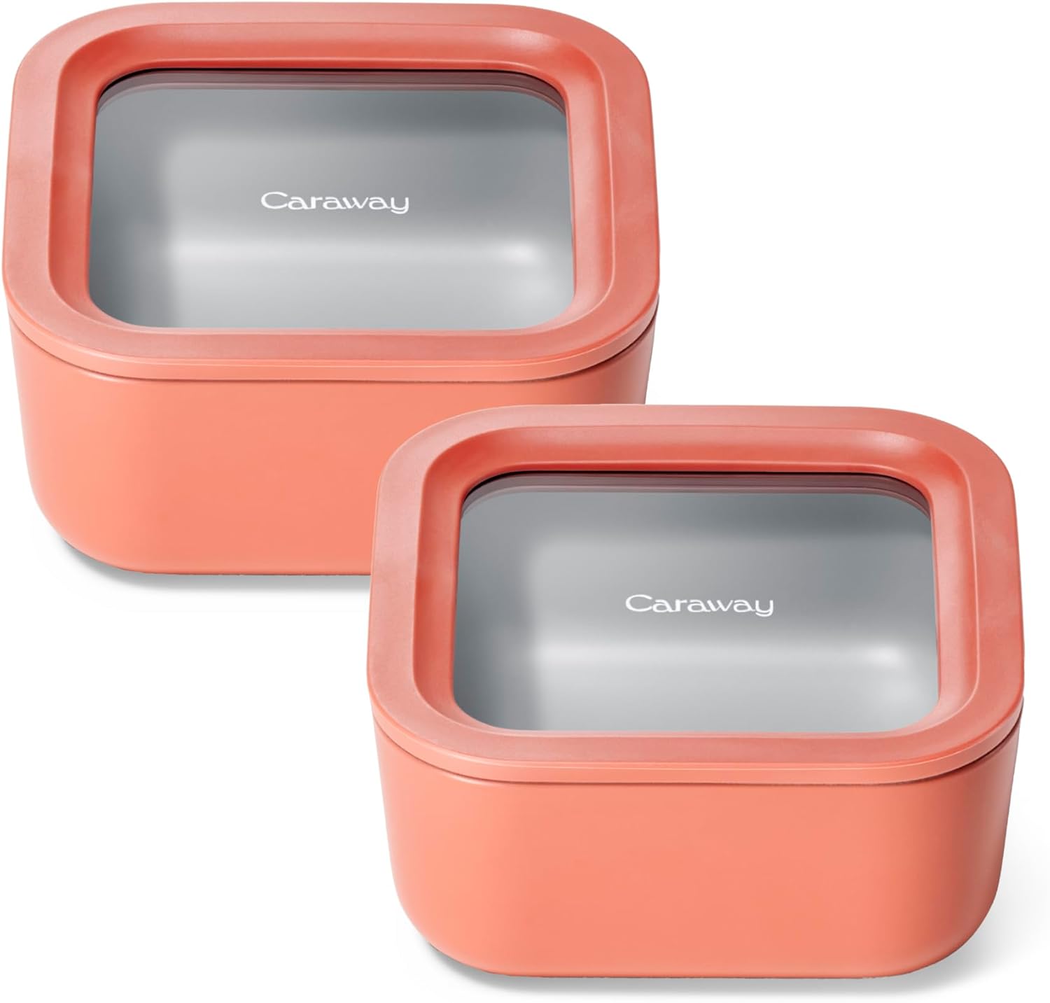 Caraway 2pc Glass Food Storage Set - 4.4 Cup Food Containers (2) - Ceramic Coated - Non Toxic, Non