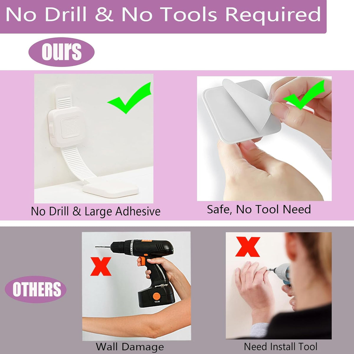 Upgraded No Drill Adhesive Furniture Anchor, Adjustable Anti Tip Furniture Wall Straps for Baby