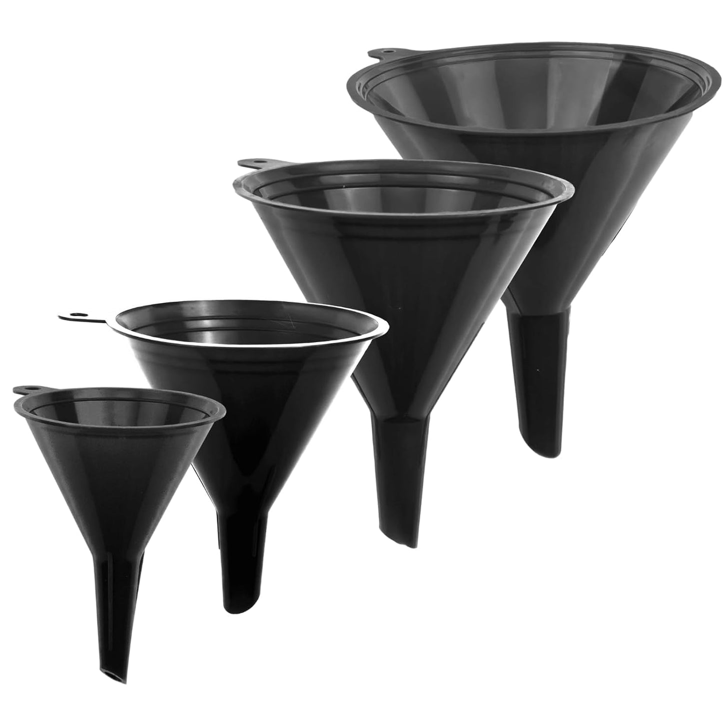 Funnels for Kitchen Use – Black Set in 4 Sizes (122, 101, 76 & 50mm) | Durable, Non-Toxic Food