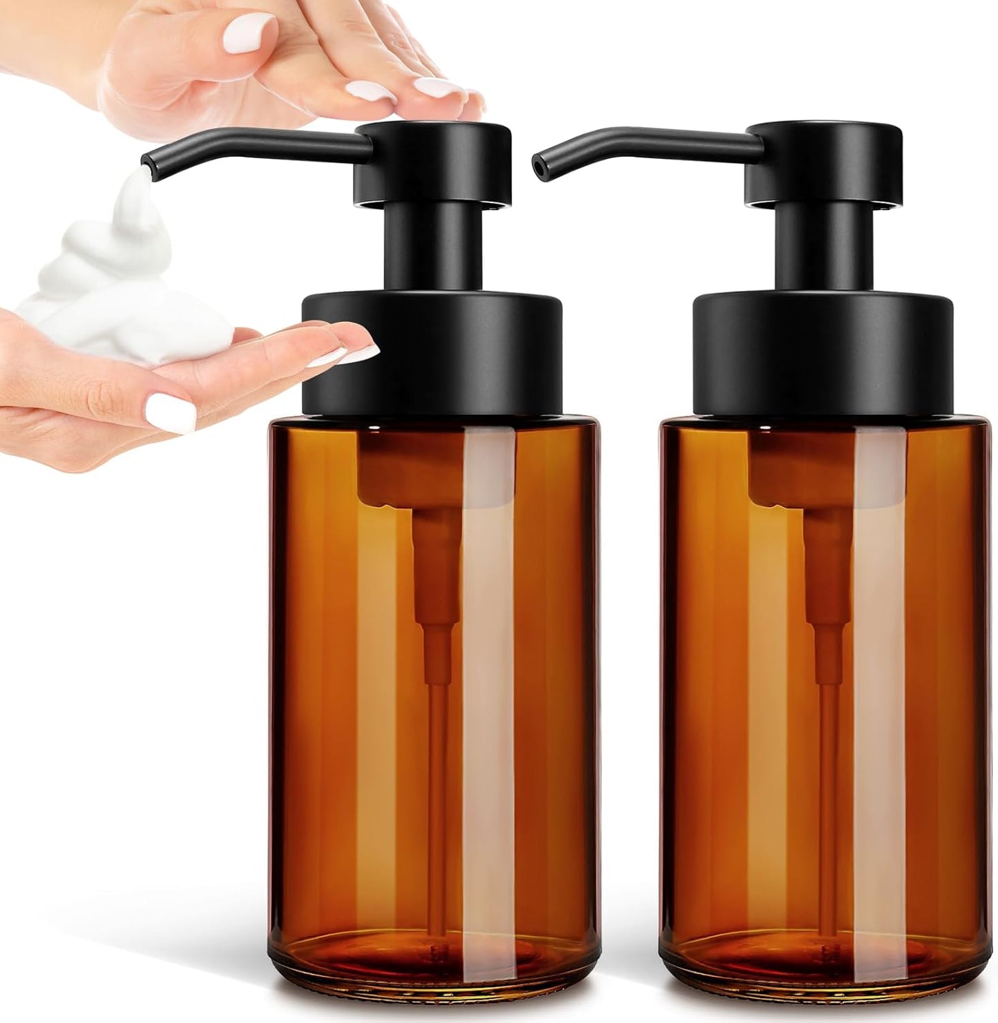 GMISUN Glass Foaming Soap Dispenser, 10 Fl oz / 300ml Amber Glass Soap Dispenser for Bathroom &