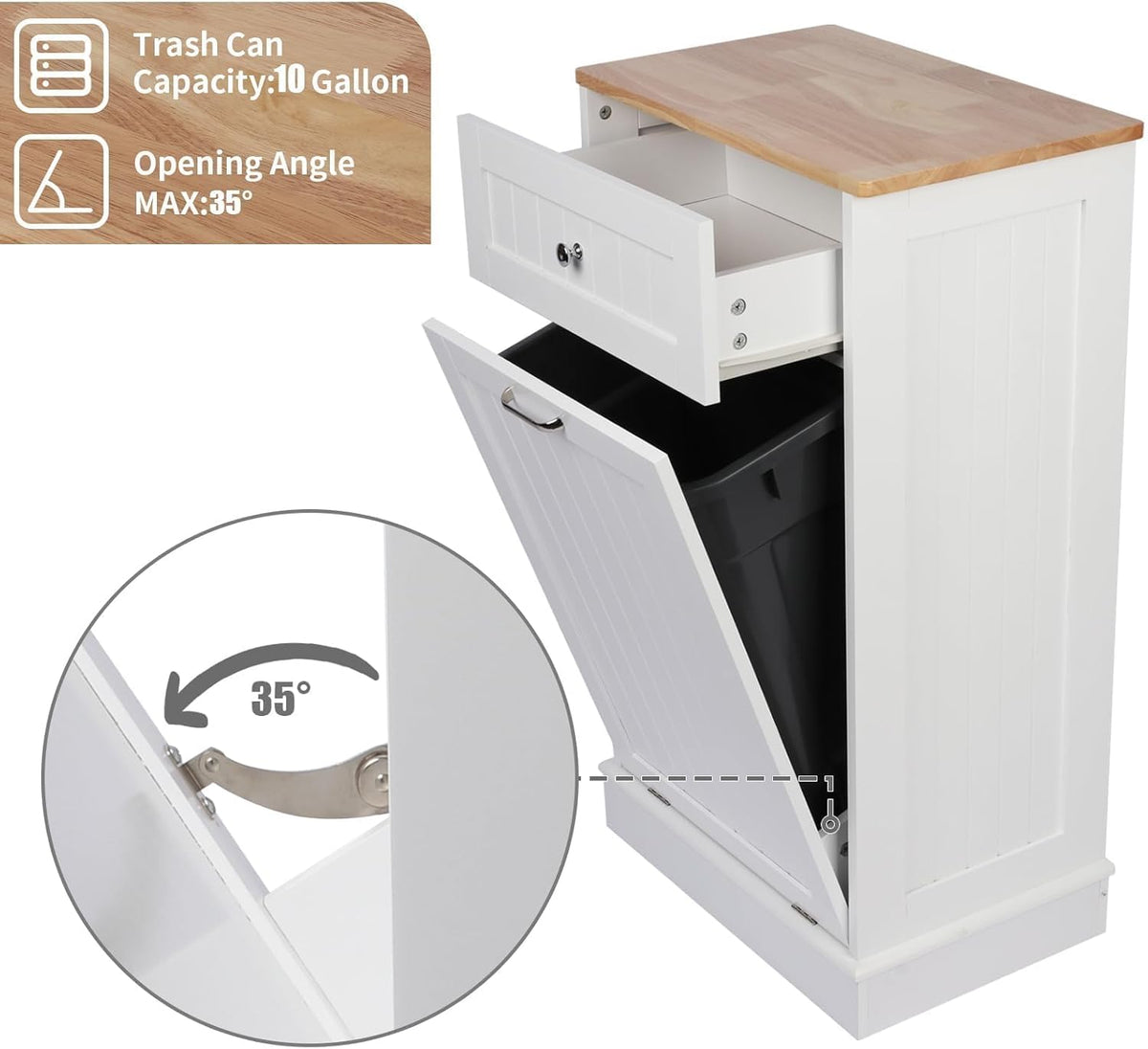 Betterhood Tilt Out Trash Cabinet 10 Gallon Wooden Free Standing Laundry Sorter Cabine,Recycling