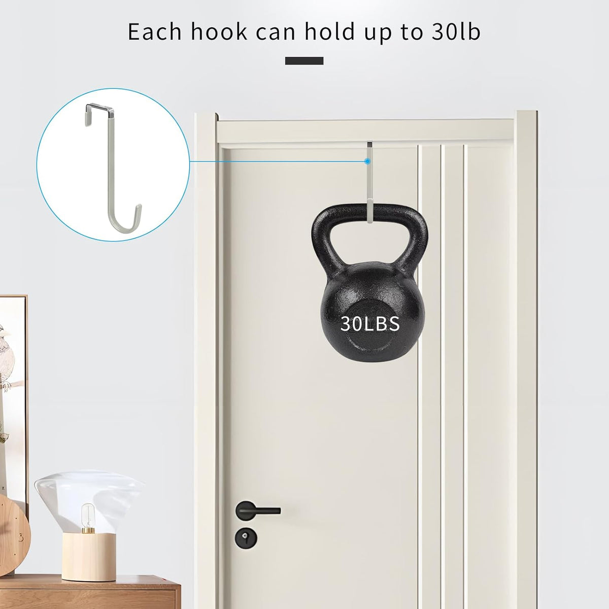 FYY Over The Door Hooks, 4 Pack Upgraded Long Door Hangers Hooks with Rubber Prevent Scratches