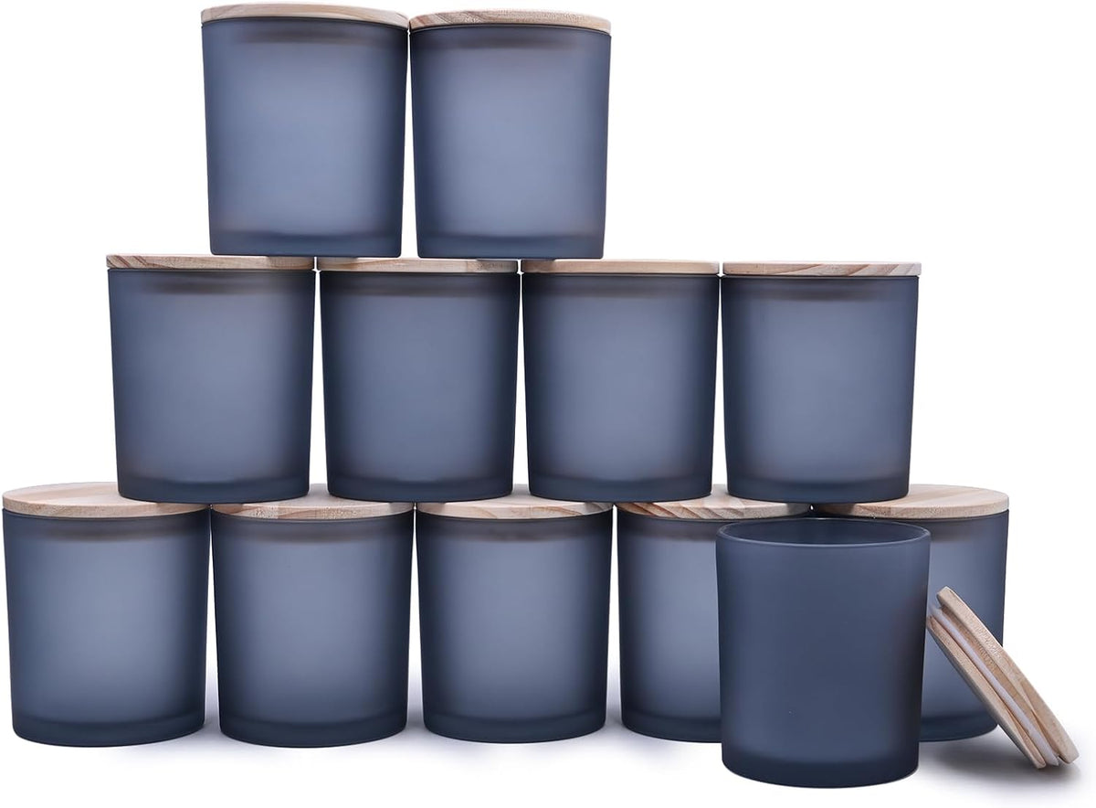 14 OZ Thick Candle Jars for Making Candles 12 Pcs, 3 Wick Empty Jars with Wood Lids for Candle