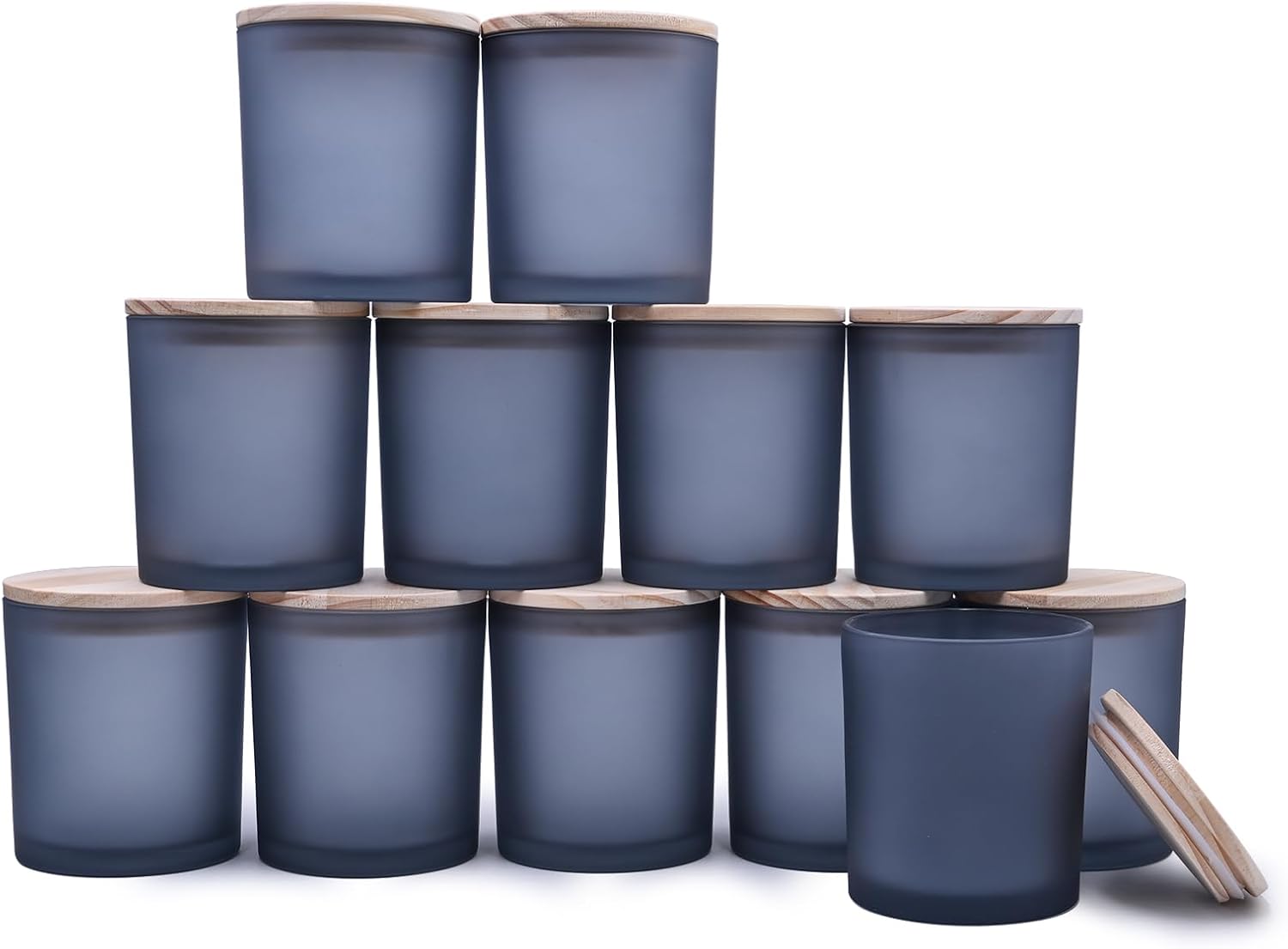 14 OZ Thick Candle Jars for Making Candles 12 Pcs, 3 Wick Empty Jars with Wood Lids for Candle