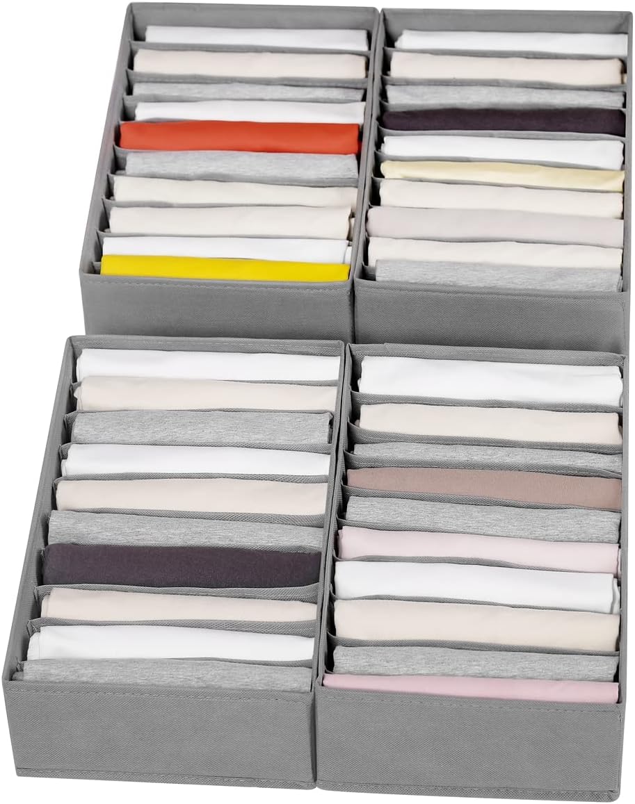 4 Packs T-shirt Drawer Organizers for Clothing,10 Grids Compartment Wardrobe Storage Box, Washable