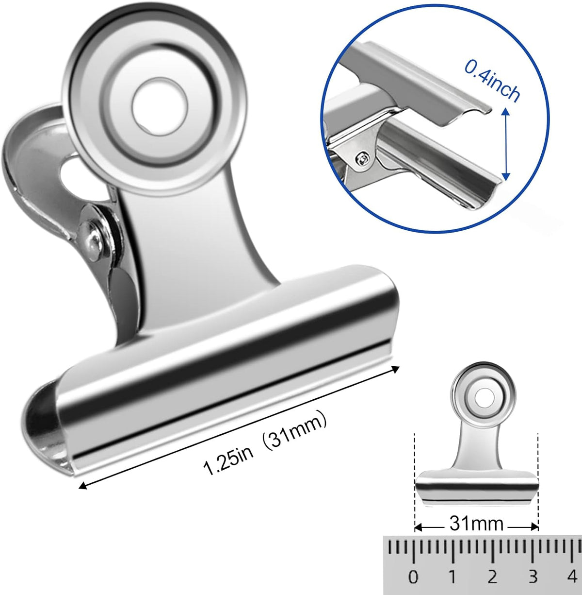 30 Pack Small Bull Clips 1.22 Inch Mini Metal Hinge Clips Binder Paper Hinge Clip for Office, Home