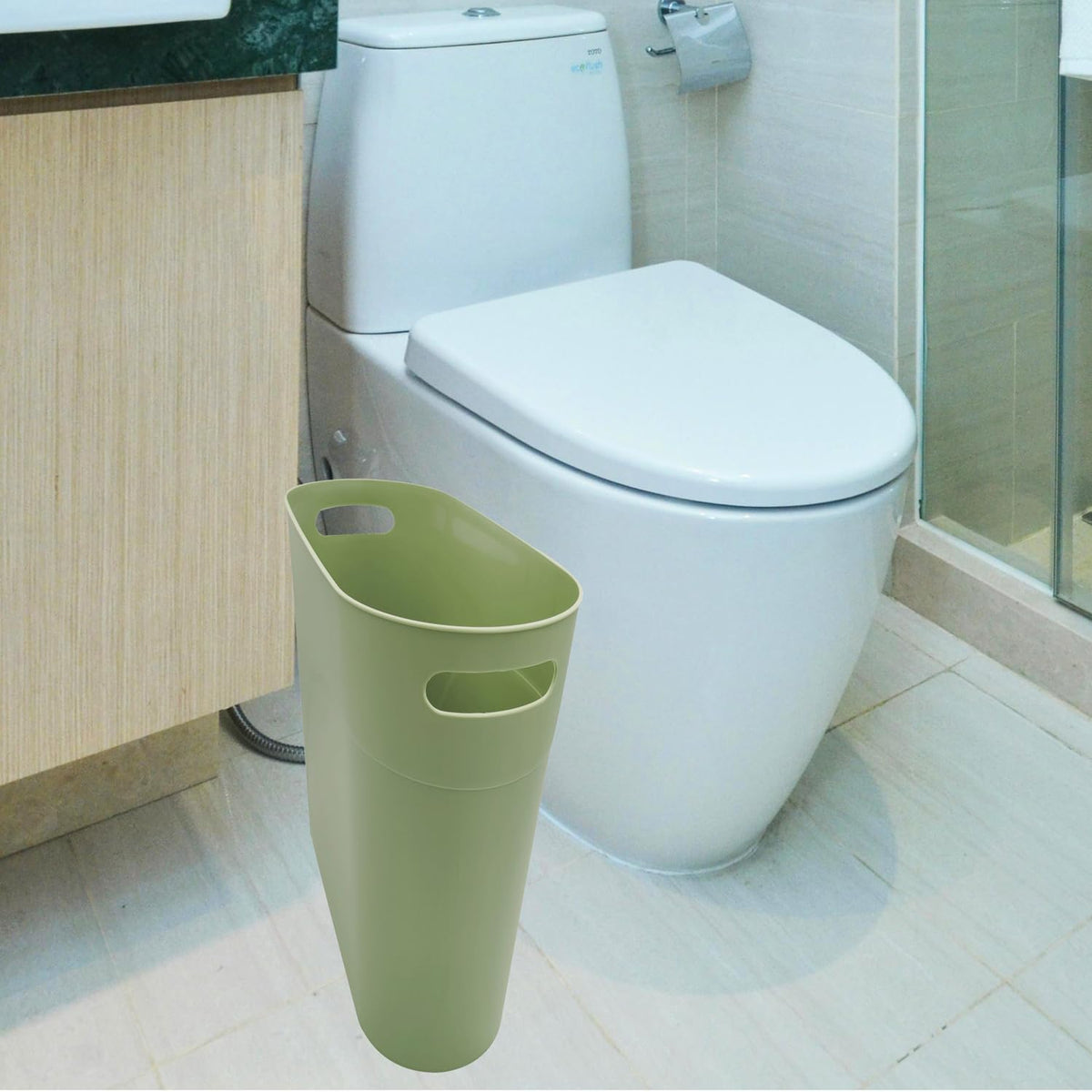 Small Trash Can Plastic Bathroom Wastebasket 3.2 Gallon Slim Garbage Container Bin with Handle for