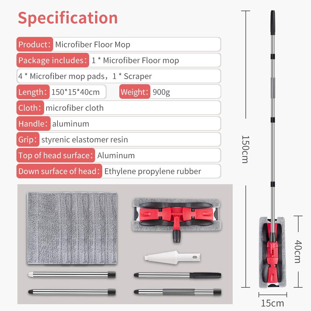 MEXERRIS Microfiber Mops for Hardwood Laminate Tile Floor Cleaning: Stainless Steel Handle - 4