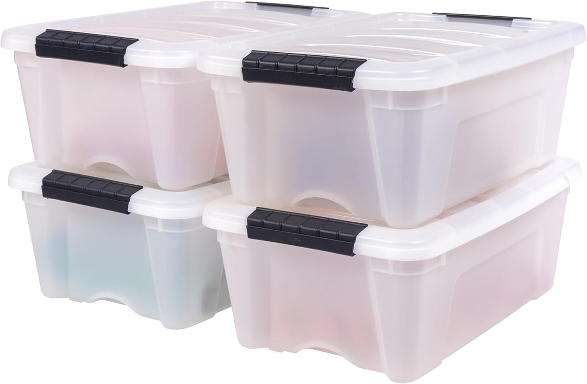 IRIS USA 13 Qt Stackable Plastic Storage Bins with Lids, 4 Pack - BPA-Free, Made in USA - Discreet