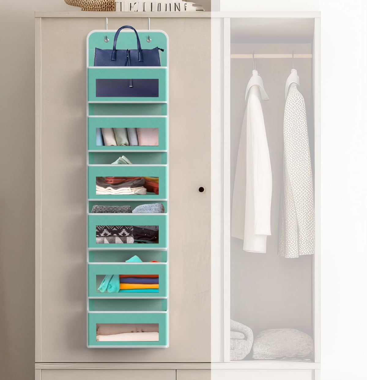Simple Houseware 6 Clear Window Pocket Over Closet Door Storage Hanging Organizer for Bedroom