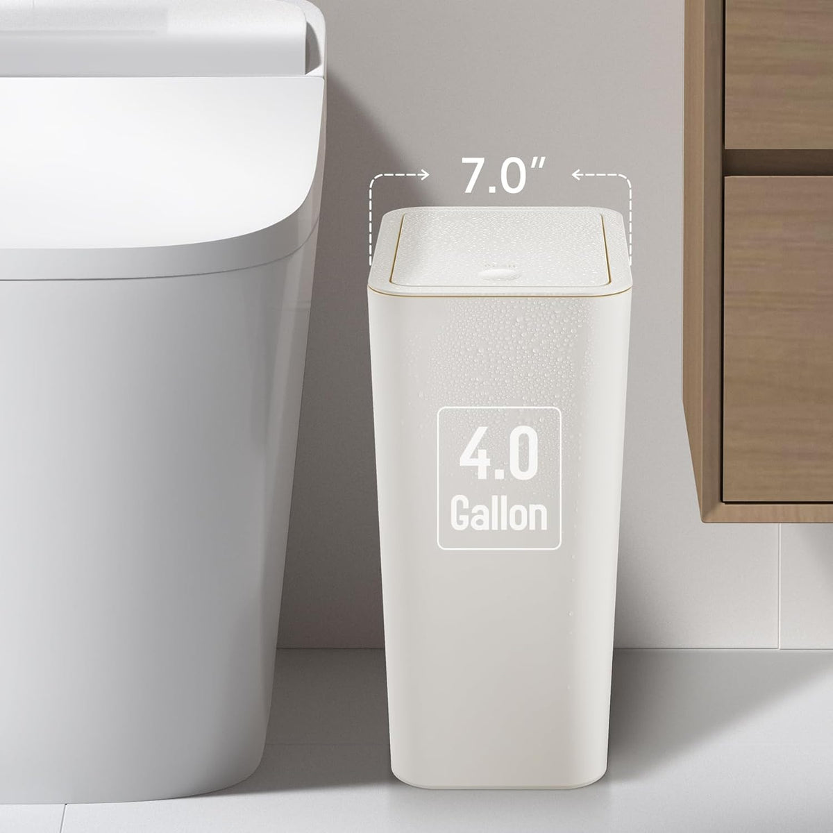 TIPGO Bathroom Trash Can with Lid, 4 Gallon / 15 Liter Small Garbage Can, Press Top Bin, Plastic