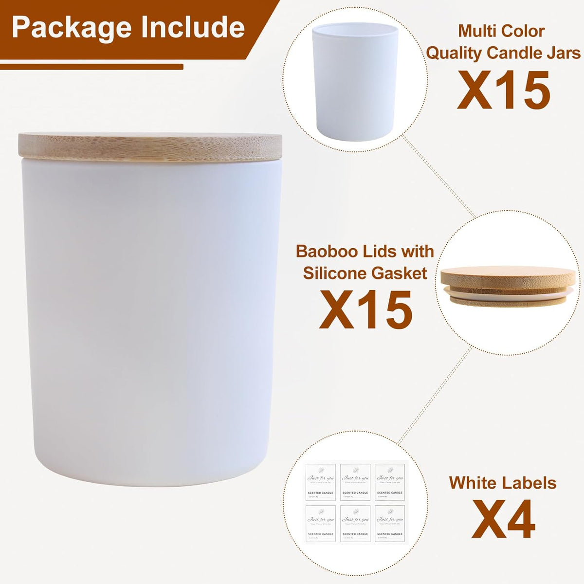 CONNOO 15 Pack Colorful Glass Candle Jars with Bamboo Lids for Making Candles, 7 oz Empty Candle