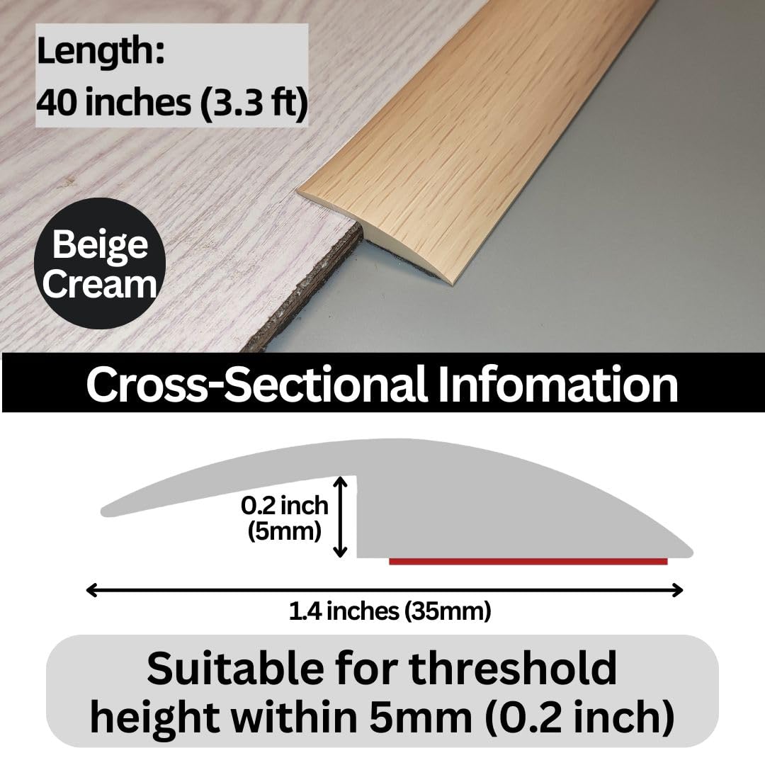 1/5 inch Height Floor Transition Strip, Self Adhesive Carpet Wood Tile Vinyl Flooring Laminate