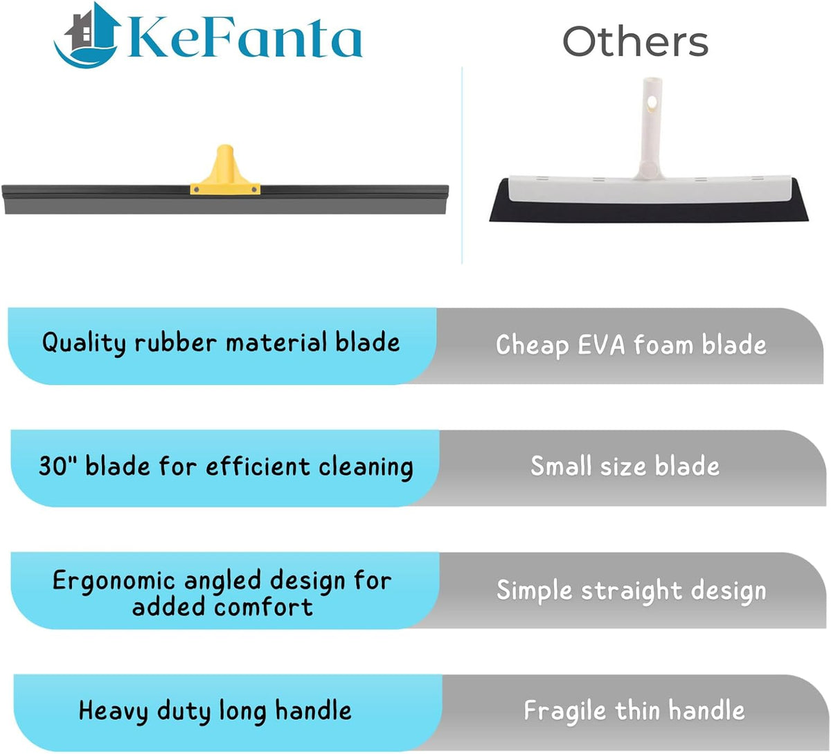 Floor Squeegee for Concrete, 30'' Large Rubber Broom for Tile, 59'' Long Handle Heavy Duty Water