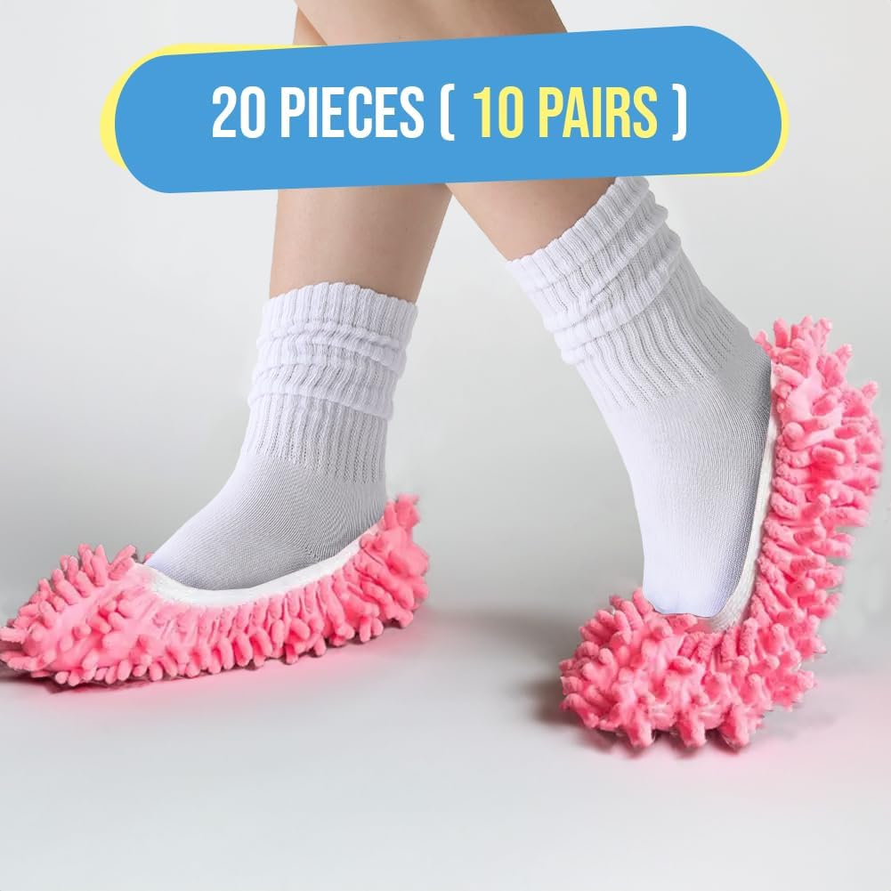 Winterlace Mop Slippers 20 Pcs (10 Pairs) Microfiber Chenille House Floor Dusting Cleaning Socks
