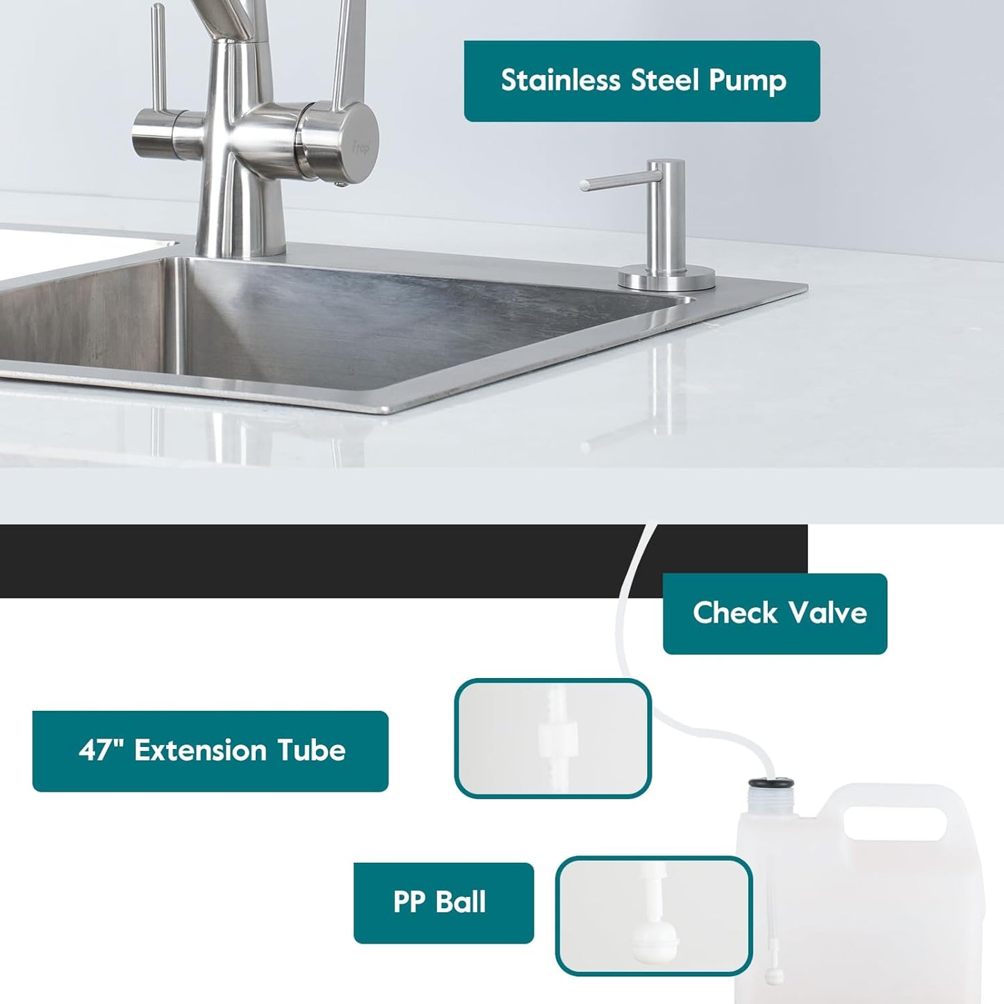 Gappo Upgraded Soap Dispenser for Kitchen Sink Brushed Nickel, Stainless Steel Countertop Pump