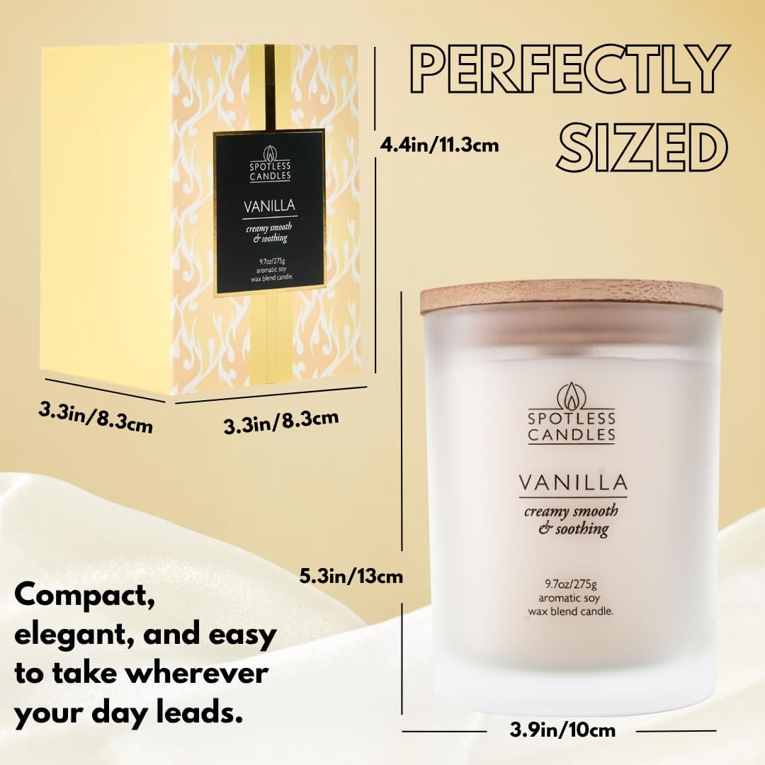 Vanilla Candle - 9.7 oz /275g Vanilla Scented Candle in Cream Frosted Glass Jar with Wooden Lid and