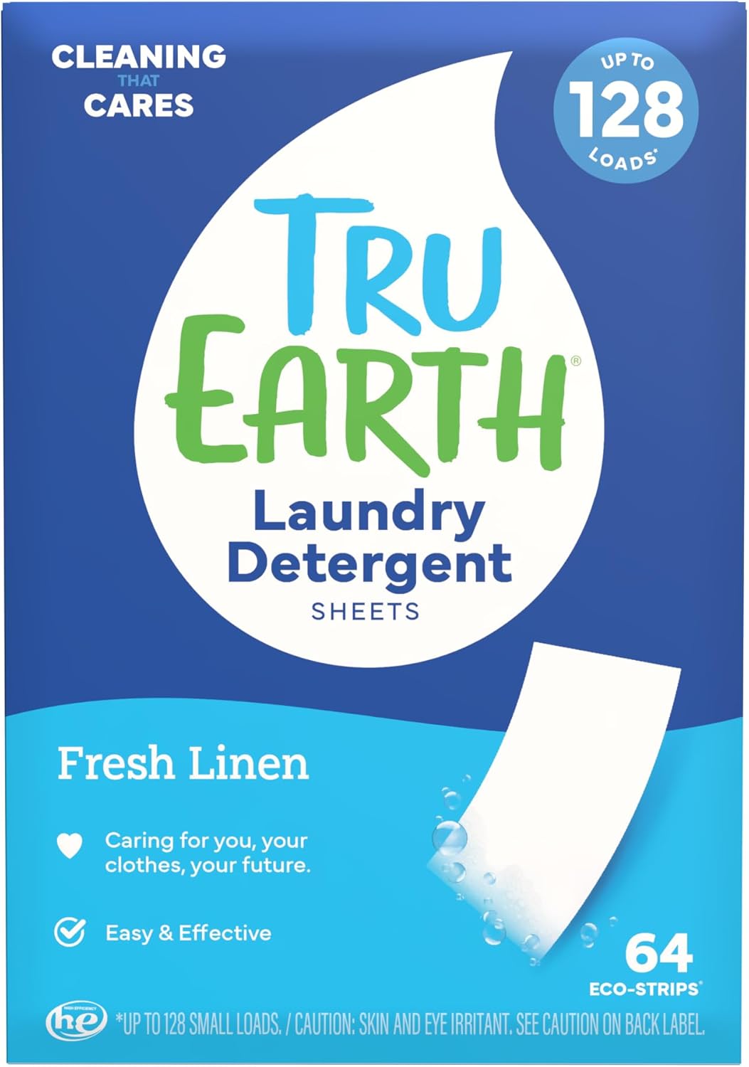 Tru Earth Compact Dry Laundry Detergent - Up to 128 Loads (64 Sheets) - Paraben-Free - Original