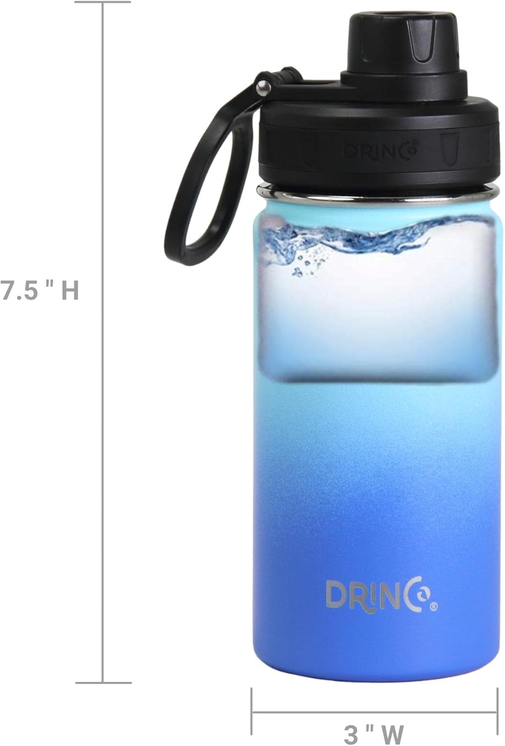 DRINCO Stainless Steel Water Bottle Spout Lid Vacuum Insulated Double Wall Water Bottle Wide Mouth