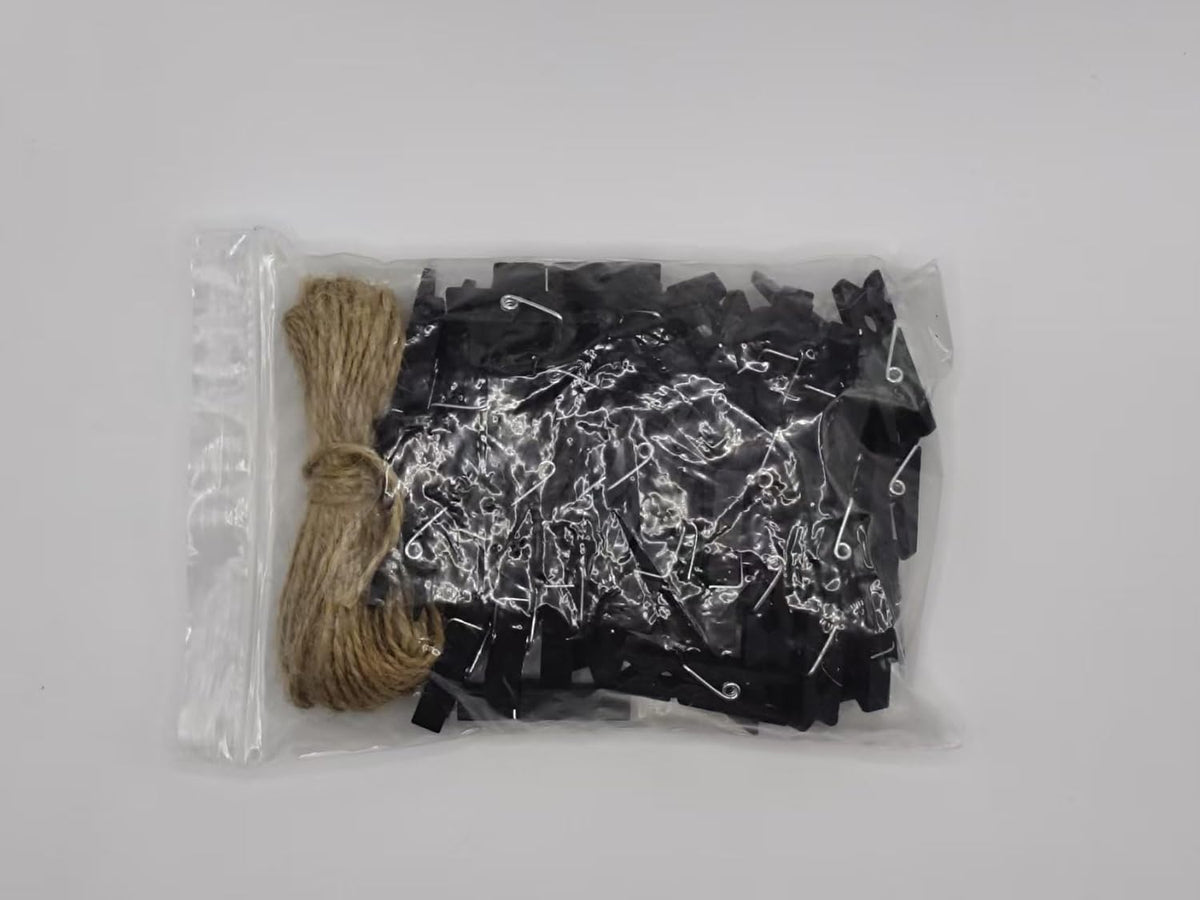 DurReus Wood Clothespins to Hang Photos School Projects 1.5 Inch Clothes Clips with Jute Twine
