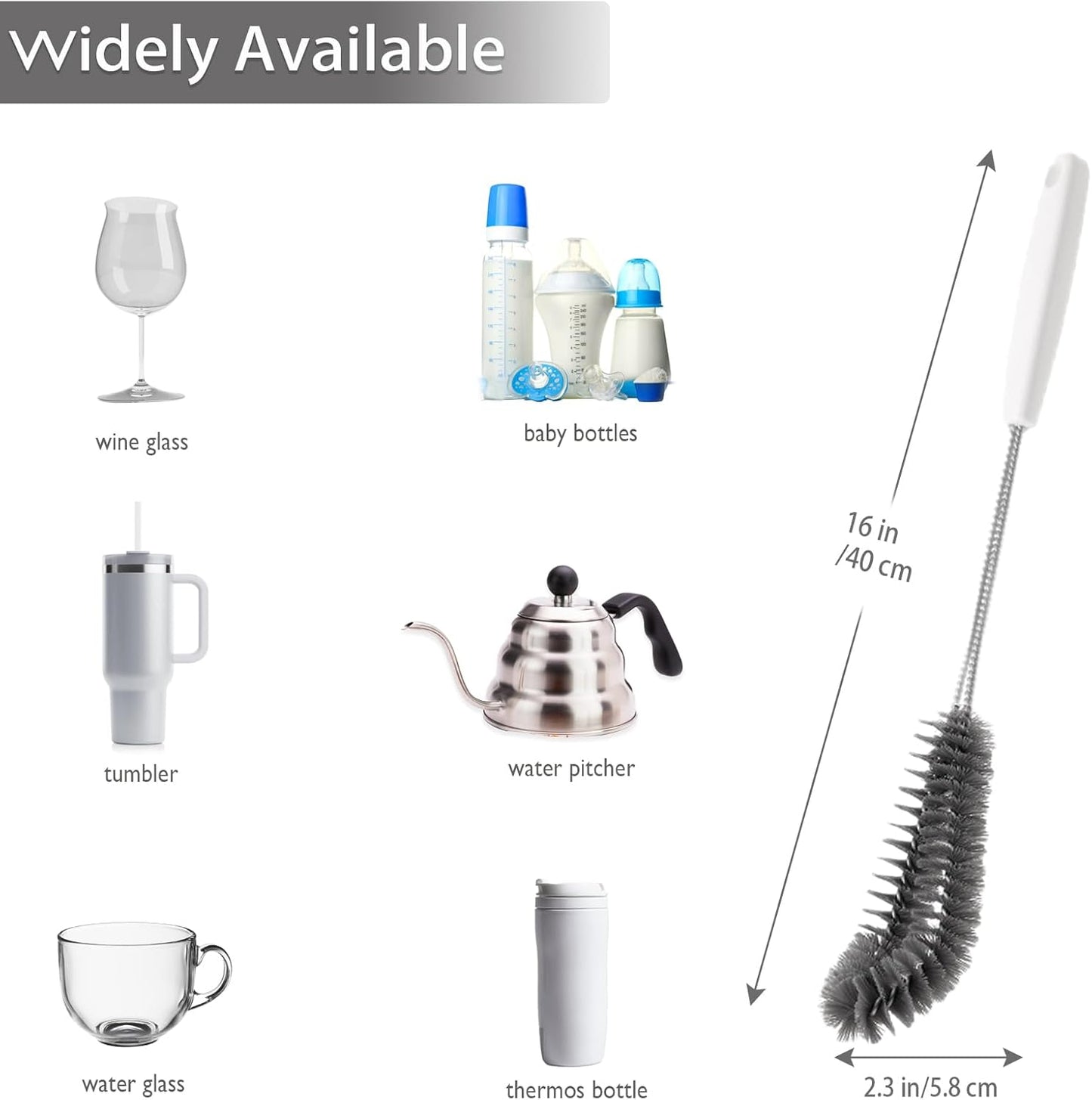 2-Pack 16 inches Long Handle Bottle Cleaning Brushes - Ideal for Coffee Glasses, Pots, Milk Cups