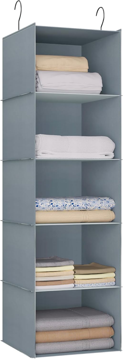 Hanging Closet Organizer 5-Shelf, Easy Mount Foldable Wardrobe Storage Shelves, Clothes Handbag